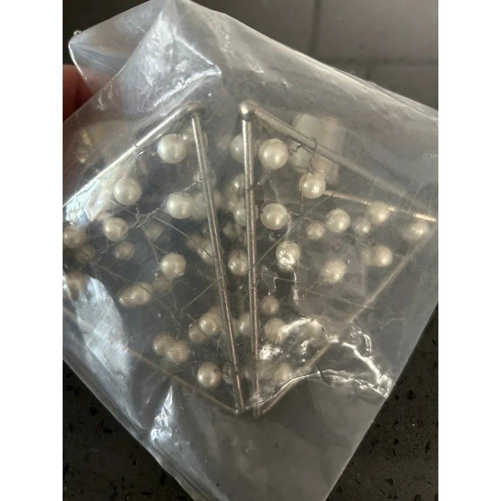 New IKEA Index Parla Curtain Rod‎ Ends Finial Pearls Silver Metal Triangle Pair